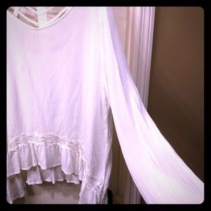 White, long sleeve, peasant blouse, lace flowers